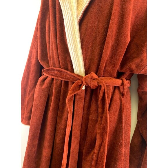 JcPenney Misses Robe Vintage Velour Quilted Collar Brown Rust Tie Belt Womens L - Picture 5 of 13